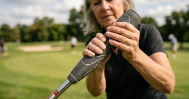 Close-up of an oversized soft golf grip designed for arthritis pain relief on a golf club